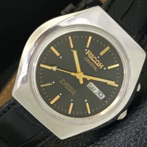 Vintage 1990 Ricoh Automatic Mens Silver Watch W/daydate & Gold accents